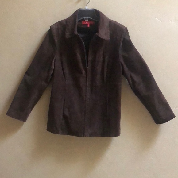 Anne Klein Brown Suede Leather Zip Up Jacket M - Picture 2 of 8